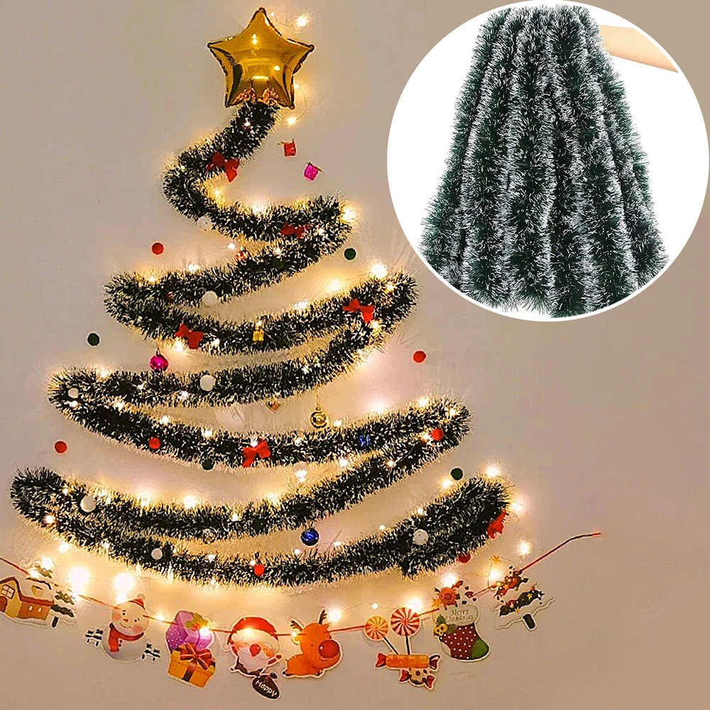 Tinsel Garland Decoration - 1/3/5 adet 2 metre metalik yeşil