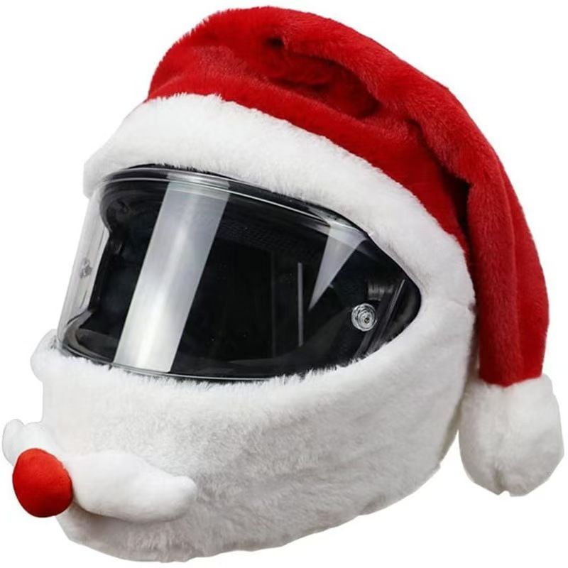 Santa Hat Plush - Noel Baba Kask Kılıfı Peluş Motosiklet